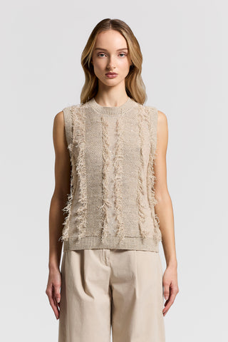 Sequinned cotton/linen-yarn vest