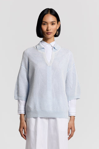 Sequinned cotton yarn polo shirt