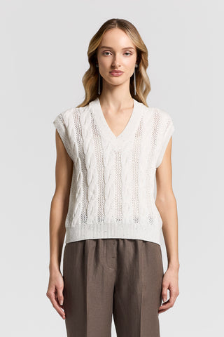 Sequinned cotton cordonet vest