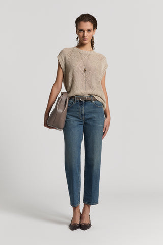 Sequinned cotton/linen-yarn sweater