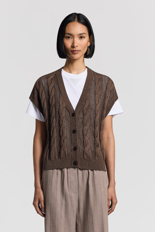 Sequinned cotton cordonet cardigan