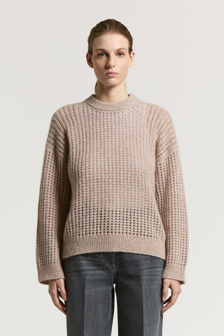 Pull en maille en fil d'alpaga, de laine et de bouclé