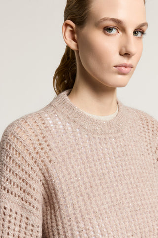 Knitted alpaca wool and bouclé yarn sweater