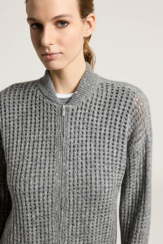 Pull à fermeture à glissière en alpaga, laine et mohair