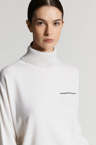 Pure cashmere polo-neck jumper with lurex