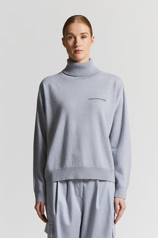 Pure cashmere polo-neck jumper with lurex