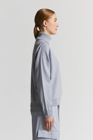 Pure cashmere polo-neck jumper with lurex