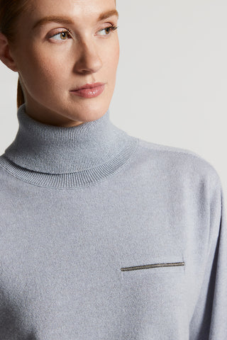 Pure cashmere polo-neck jumper with lurex