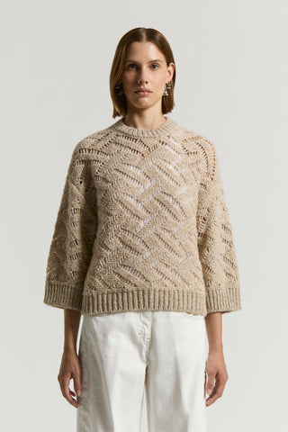 Openwork jumper in alpaca malfilé yarn