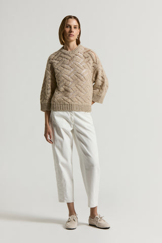 Openwork jumper in alpaca malfilé yarn
