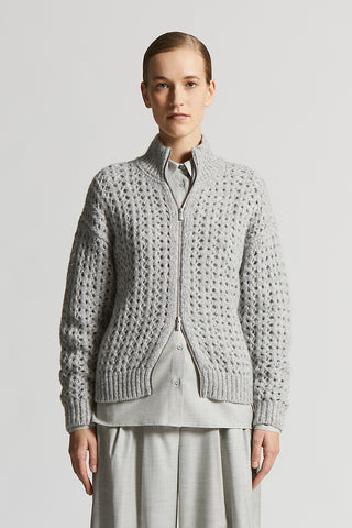 Zip-up jumper in alpaca malfilé yarn