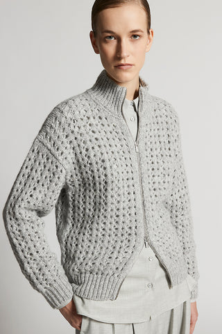 Zip-up jumper in alpaca malfilé yarn