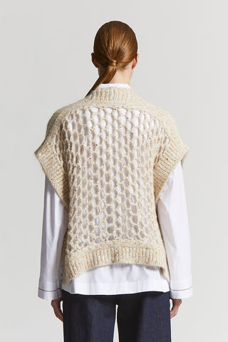 Alpaca maxi-mesh cardigan with sequins