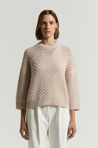 Pure wool cordonet crew-neck jumper with sequins