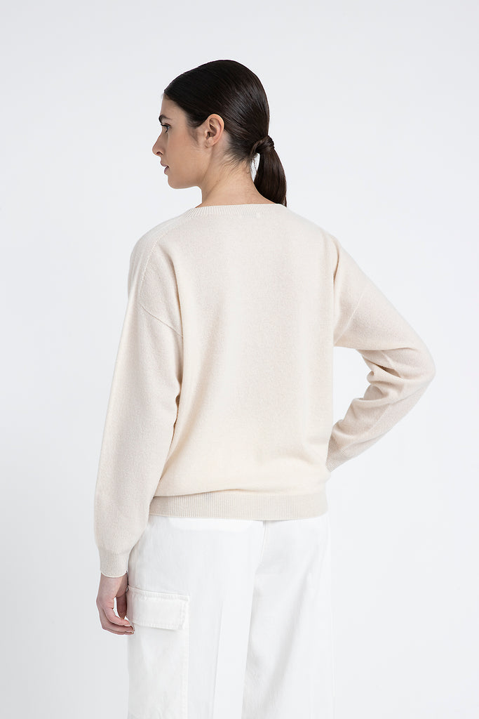 Crew neck sweater in pure cashmere and Lurex  