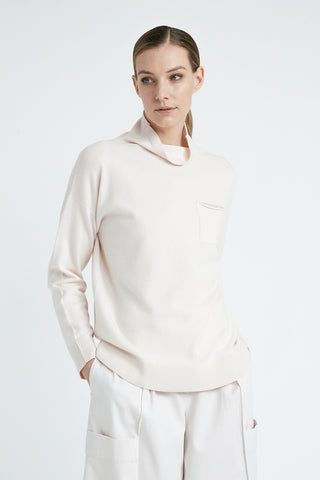 Wool, silk and cashmere shaved knit high neck sweater  