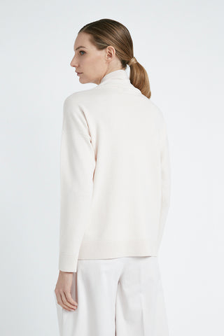 Wool, silk and cashmere shaved knit high neck sweater  