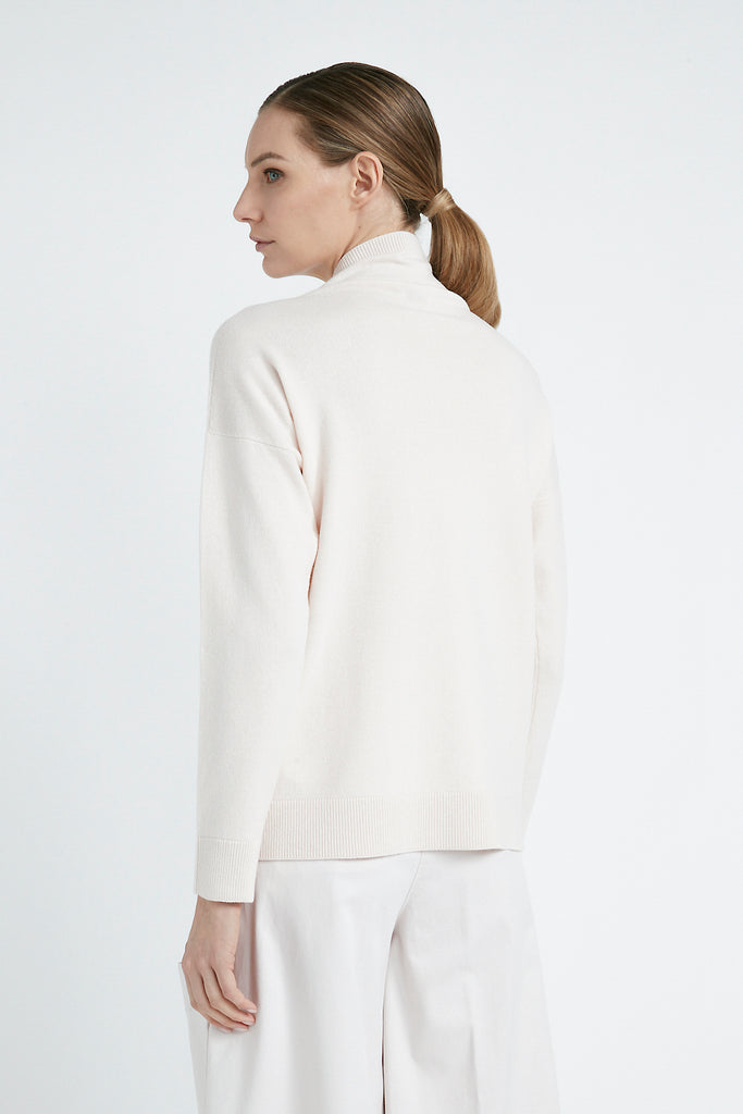 Wool, silk and cashmere shaved knit high neck sweater  