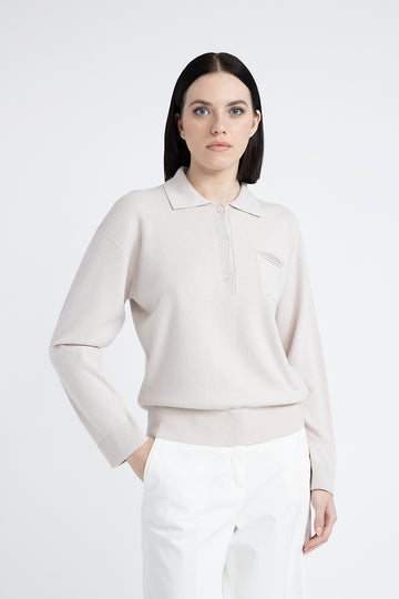 Silk, wool and cashmere polo neck sweater  