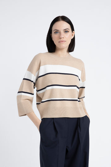 Striped wool silk cashmere sweater  