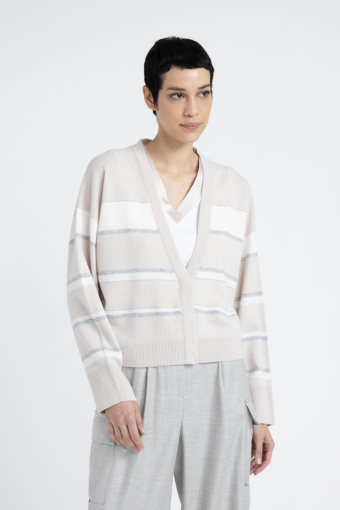 Striped wool, silk and cashmere cardigan  