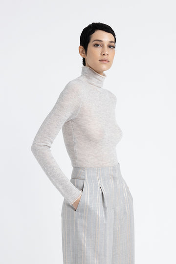 High neck sweater in angora wool with micro sequins  