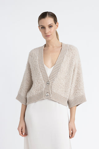 Alpaca wool, cashmere, silk and Lurex bouclé cardigan  