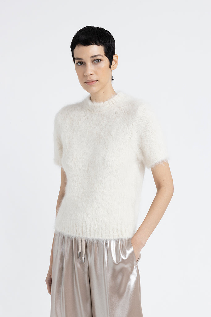 Short-sleeved sweater in alpaca wool and merino yarn  