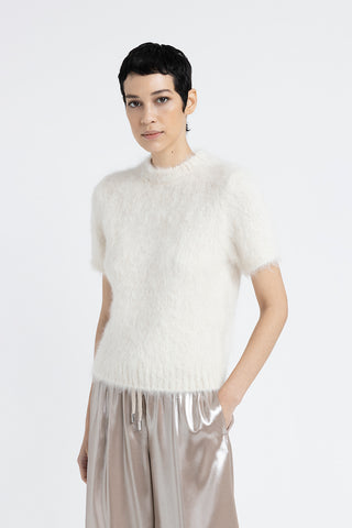 Short-sleeved sweater in alpaca wool and merino yarn  