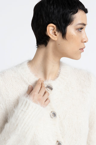 Buttoned round neck cardigan in alpaca wool and merino  