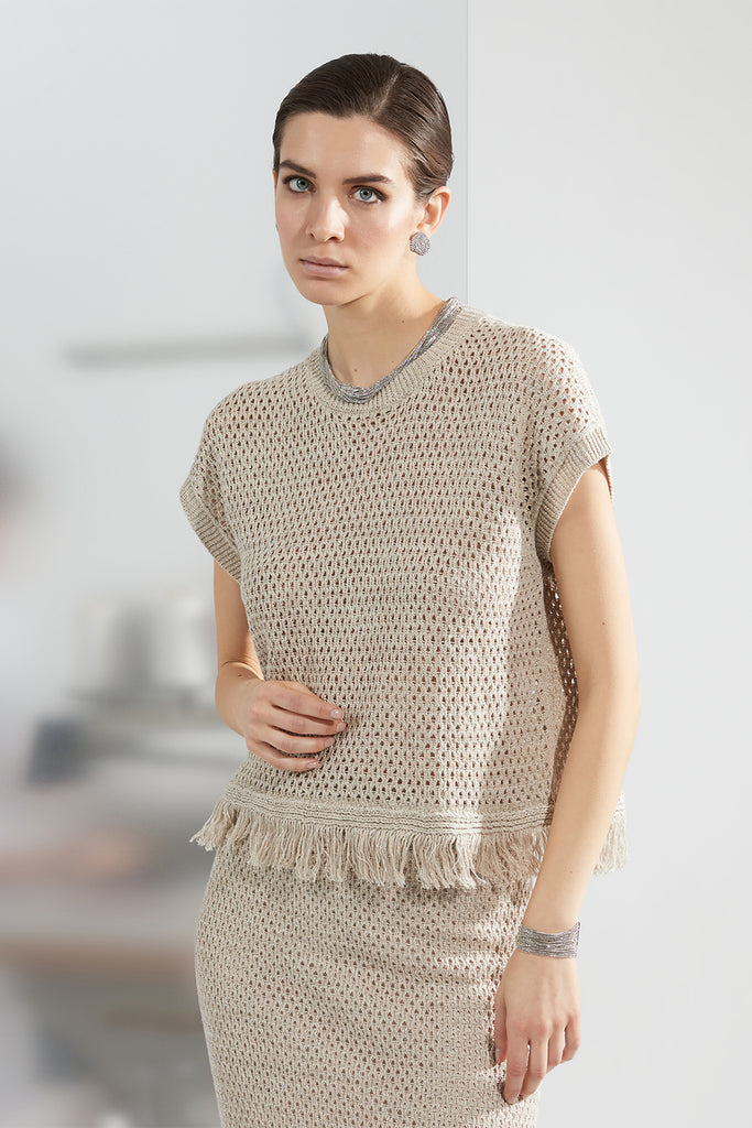 Linen and cotton melange mesh-knit sweater  