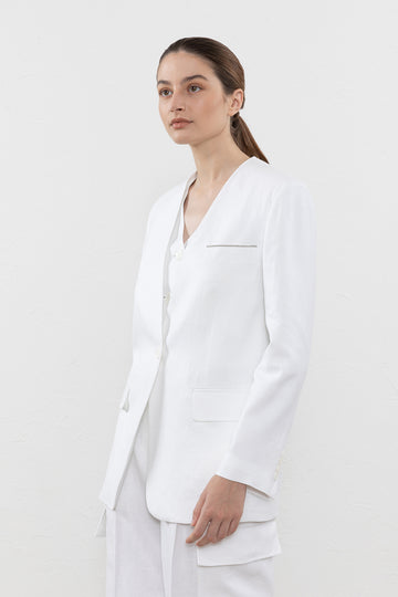 Pure linen gabardine single-breasted blazer  