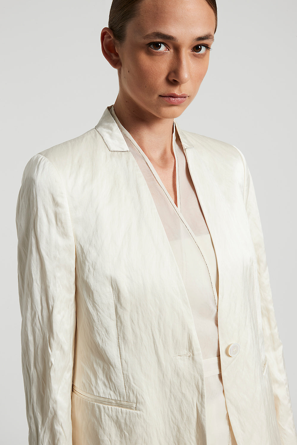 ジャケット PESERICO Lurex single-breasted blazer Single-breasted blazer in linen crushed satin | Peserico US