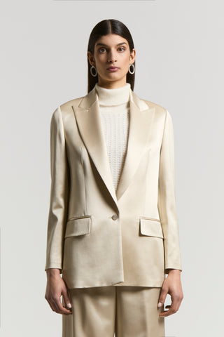 Fluid viscose and wool satin blazer