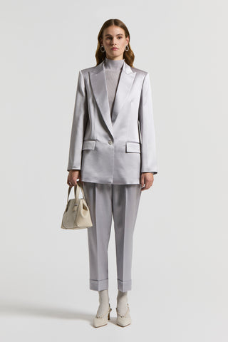 Fluid viscose and wool satin trousers