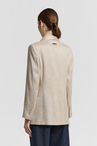Single-breasted blazer in linen, viscose and lamé herringbone