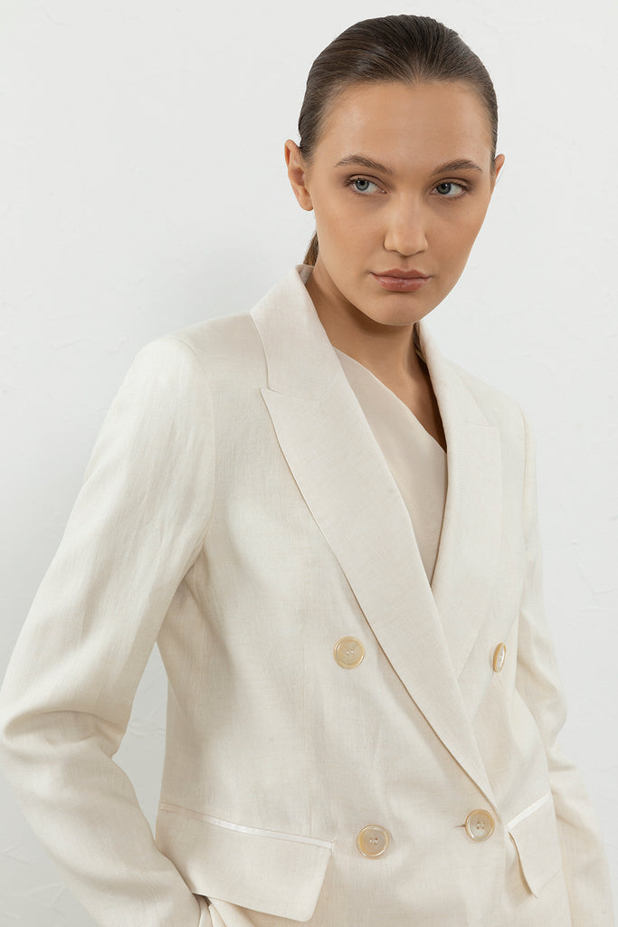 Light double-breasted pure linen blazer  