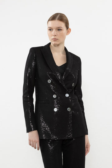 Sequin-encrusted tulle double-breasted blazer  