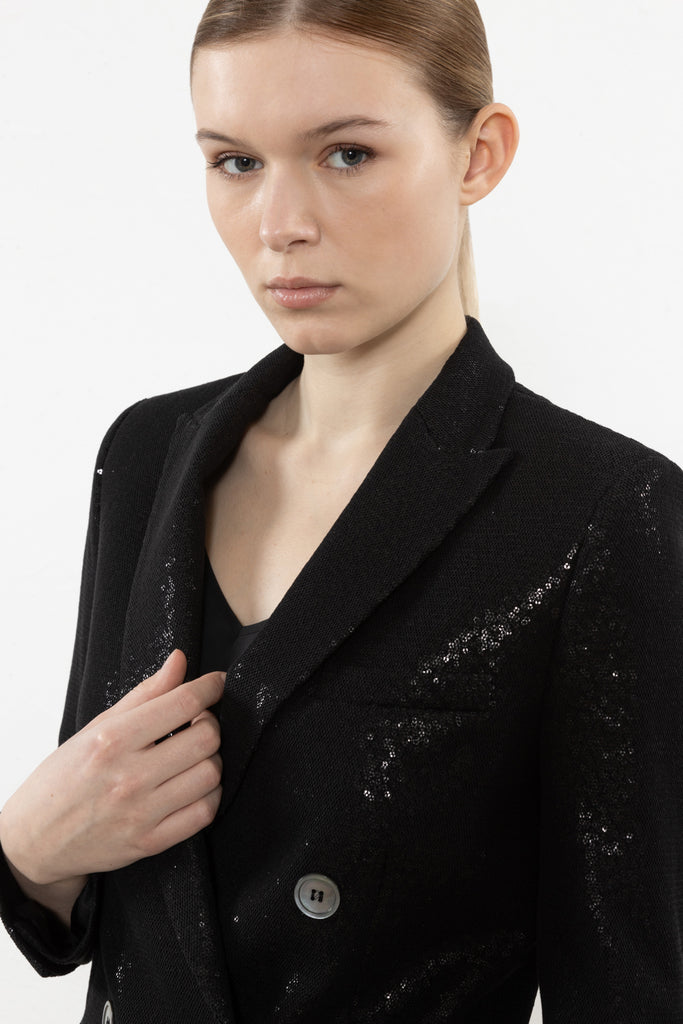 Sequin-encrusted tulle double-breasted blazer  
