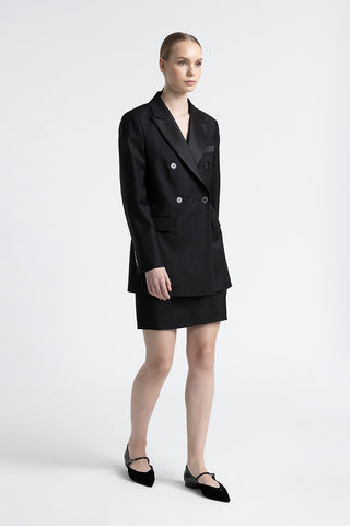 Pure wool twill and satin miniskirt  