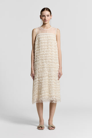 Embroidered organza dress with fringes