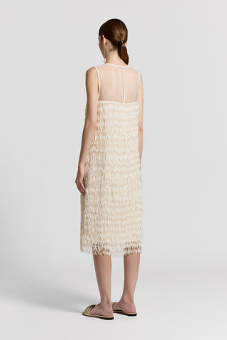 Embroidered organza dress with fringes