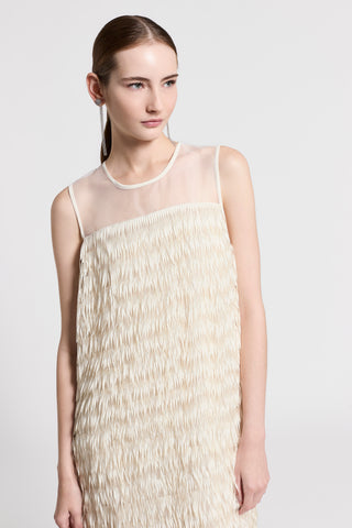 Embroidered organza dress with fringes