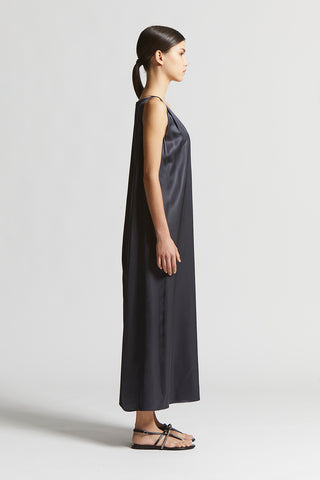 Viscose satin midi dress with jewel