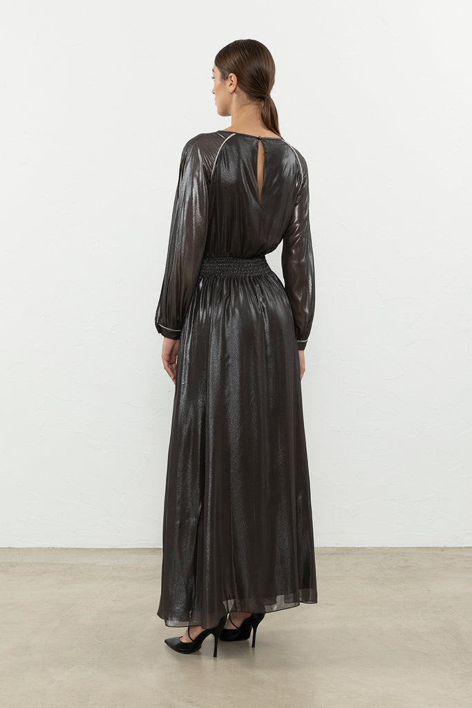 Long dress in laminated georgette  