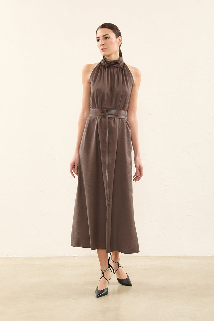Viscose blend twill midi dress  