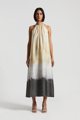 Long twill dress with degradé print