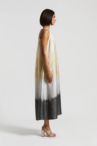 Long twill dress with degradé print