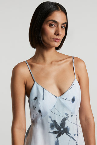 Printed voile slip dress with straps