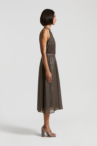 Midi dress in lightweight laminated chiffon